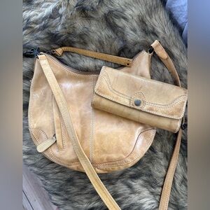 Frye Banana color Leather Crossbody Bag and Wallet